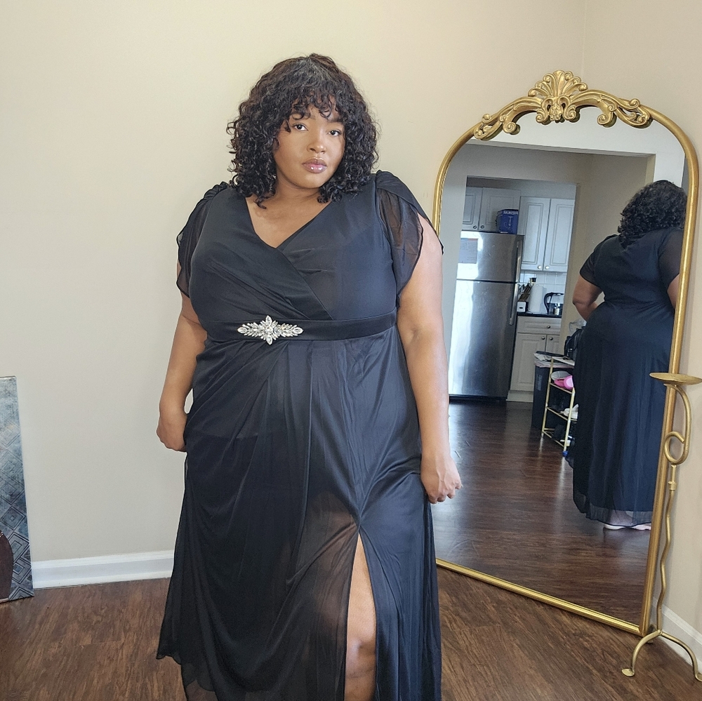 Chiffon A-Line Ruffle Sleeve Evening Dress - Picture 11 of 13